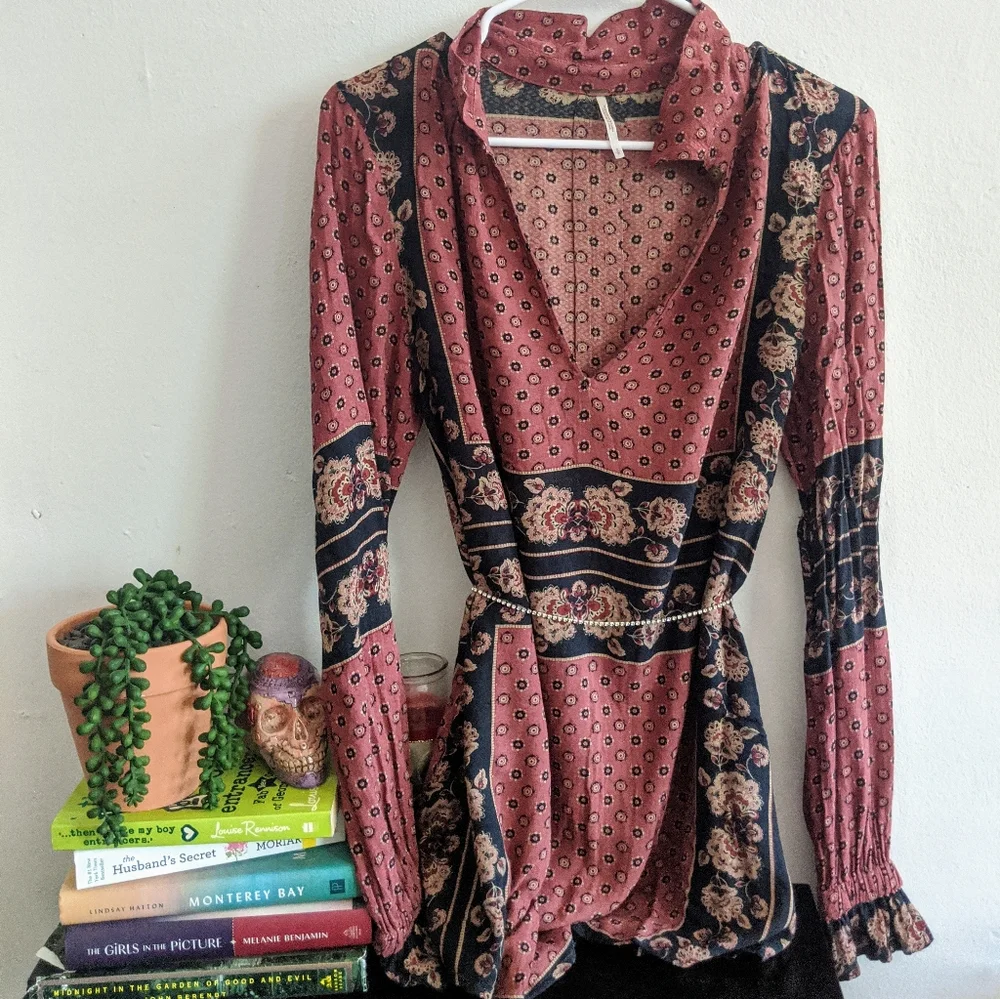 Free People Boho Western Floral Tunic Top